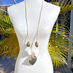J Jill Long Summer Beachy Seashore  Natural Shell Adjustable Corded Necklace